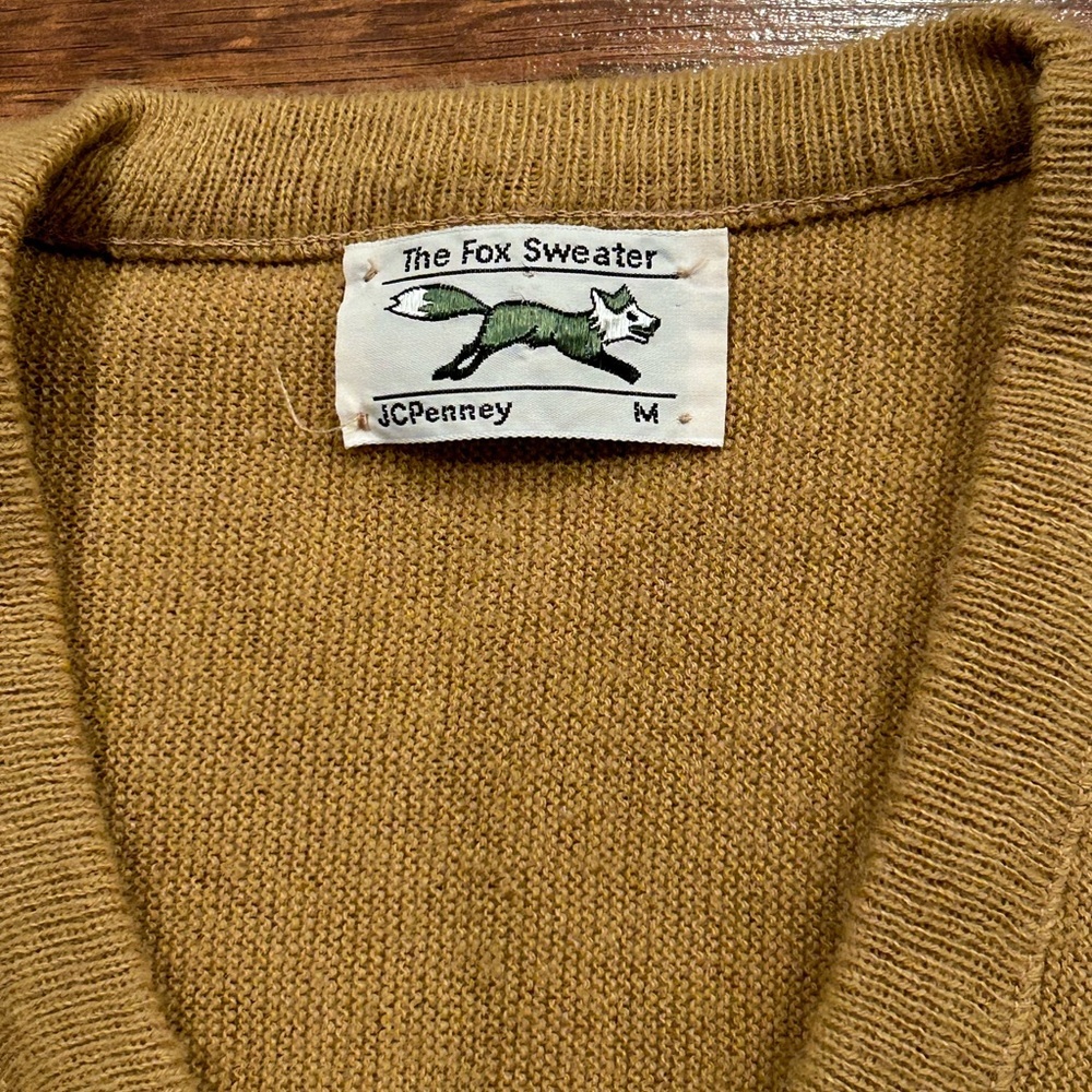 Vintage 70s JC Penney V-Neck Sweater Men's Size M Grandpa Grunge The Fox USA - Picture 4 of 5
